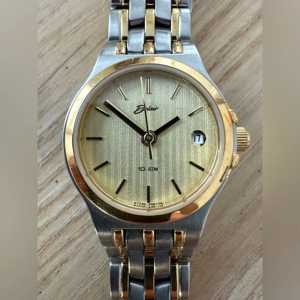 Belair Rare Luxury Ladies Watch Two-Tone Bracelet Case Gold Dial Date New Batt